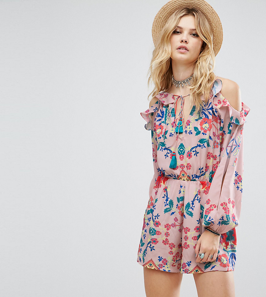 White Cove Tall Allover Printed Cold Shoulder Playsuit