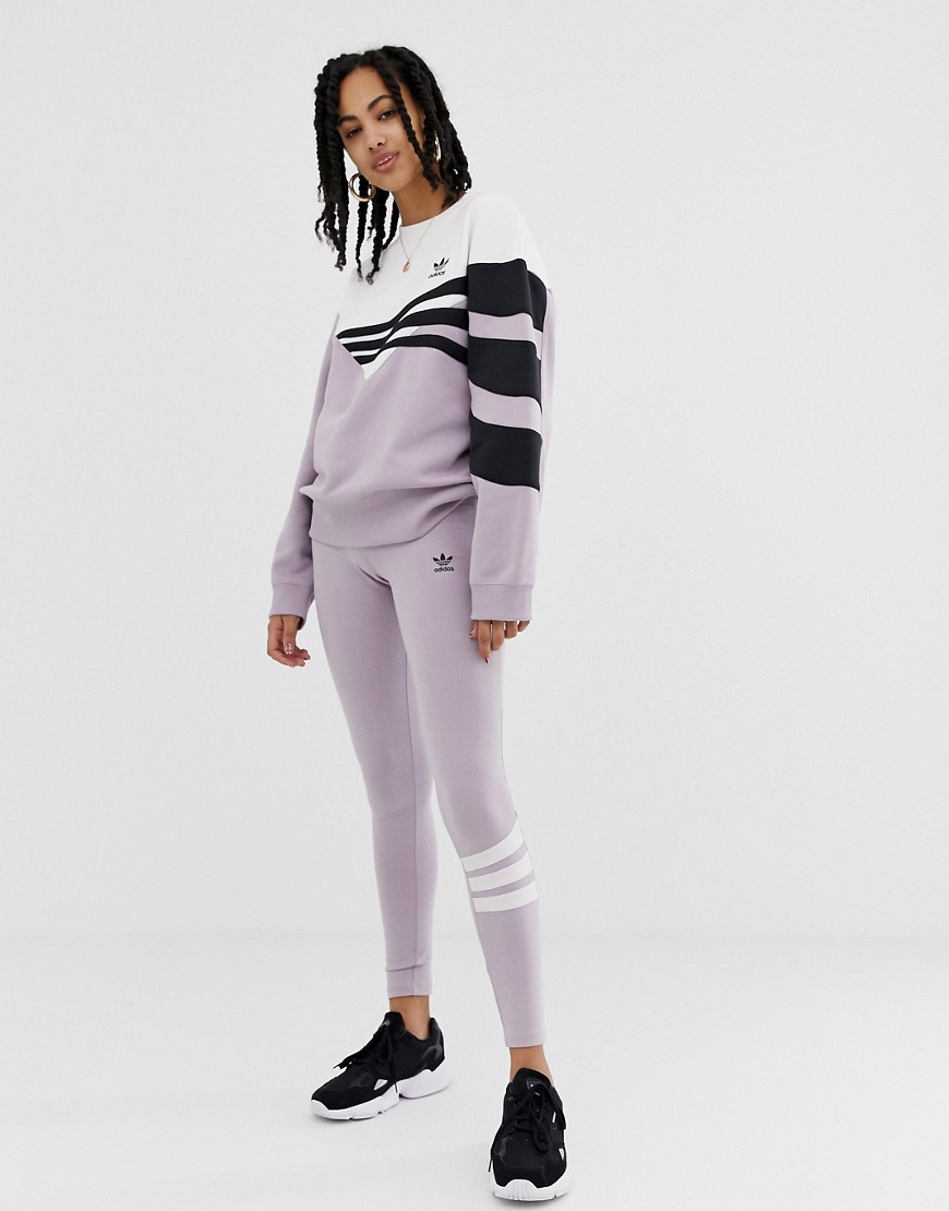 adidas Originals Linear Leggings in lilac and white