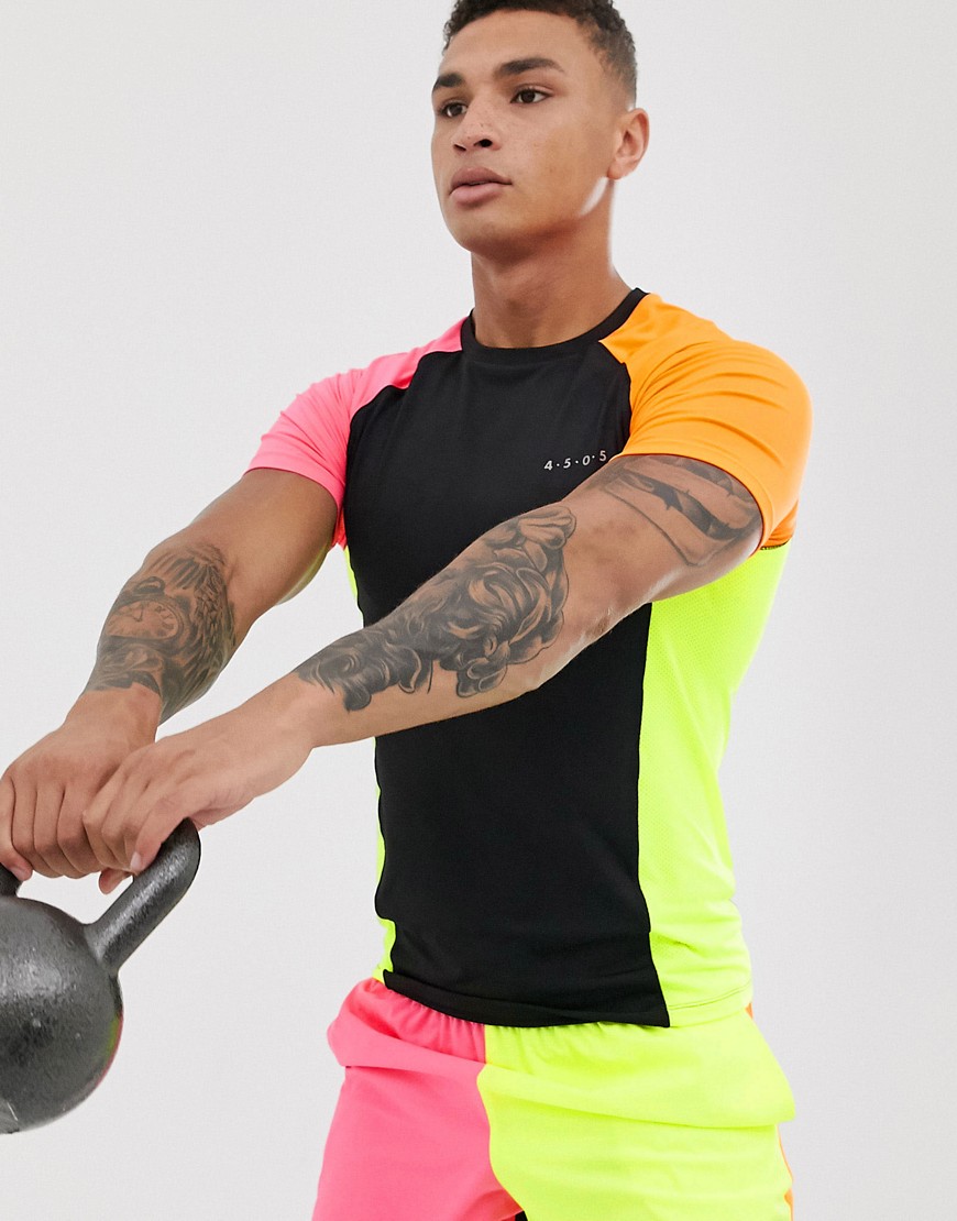 ASOS 4505 muscle training t-shirt with neon contrast panels and quick dry