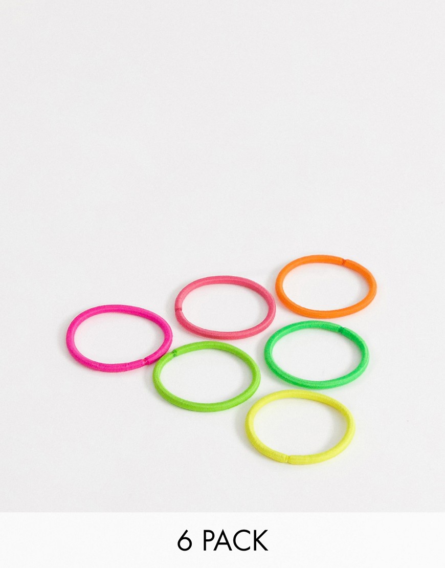 ASOS DESIGN pack of 6 hairbands in fluro neon colour