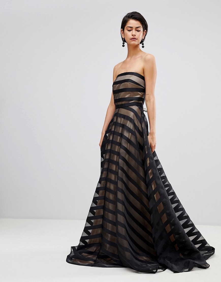 Forever Unique Stripe Strapless Gown - Black