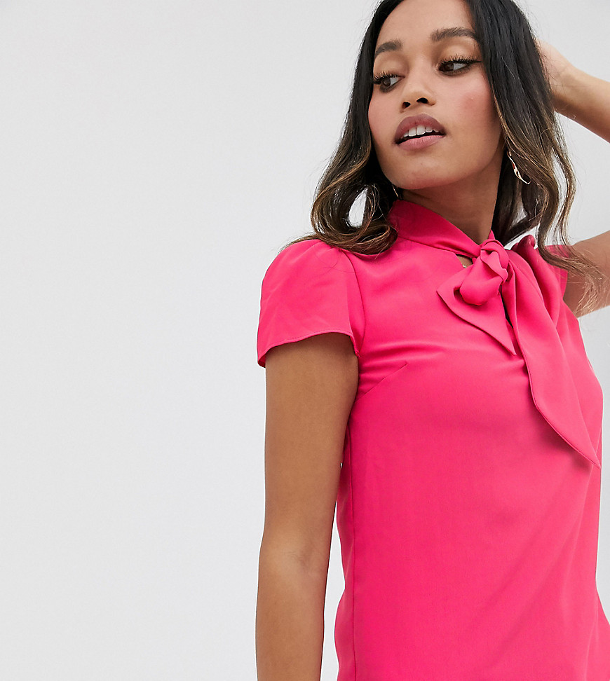 River Island Petite pussybow blouse in bright pink