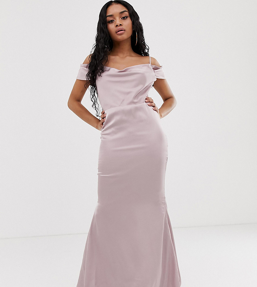 Missguided Petite maxi dress with train in blush pink