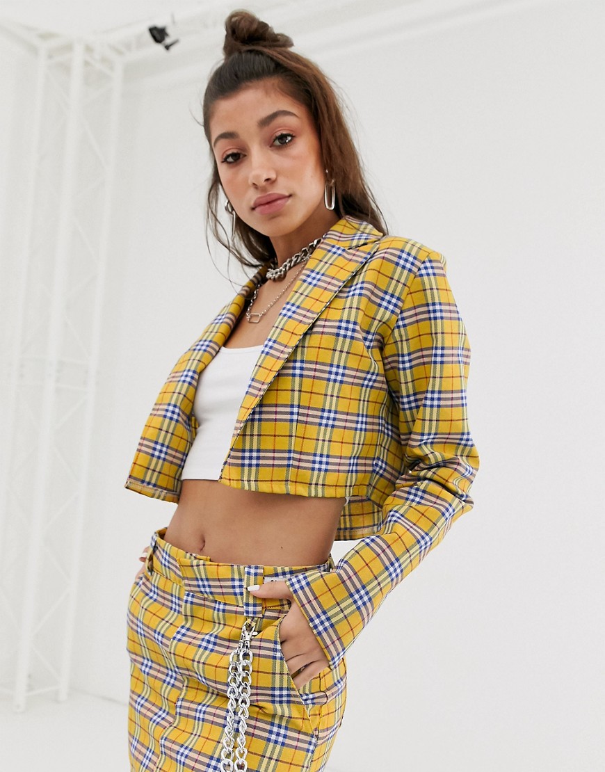 O Mighty cropped blazer in bright check co-ord
