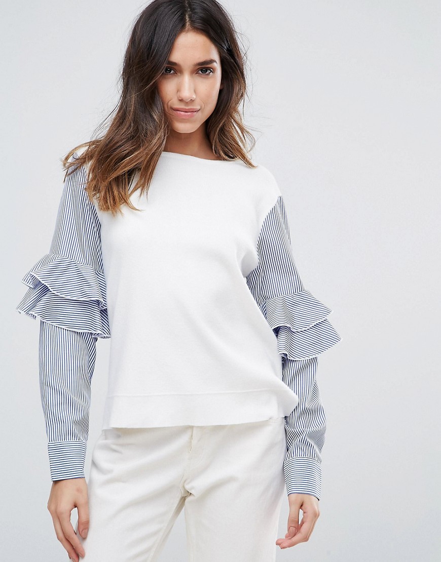 Amy Lynn Contrast Frill Sleeve Top - White