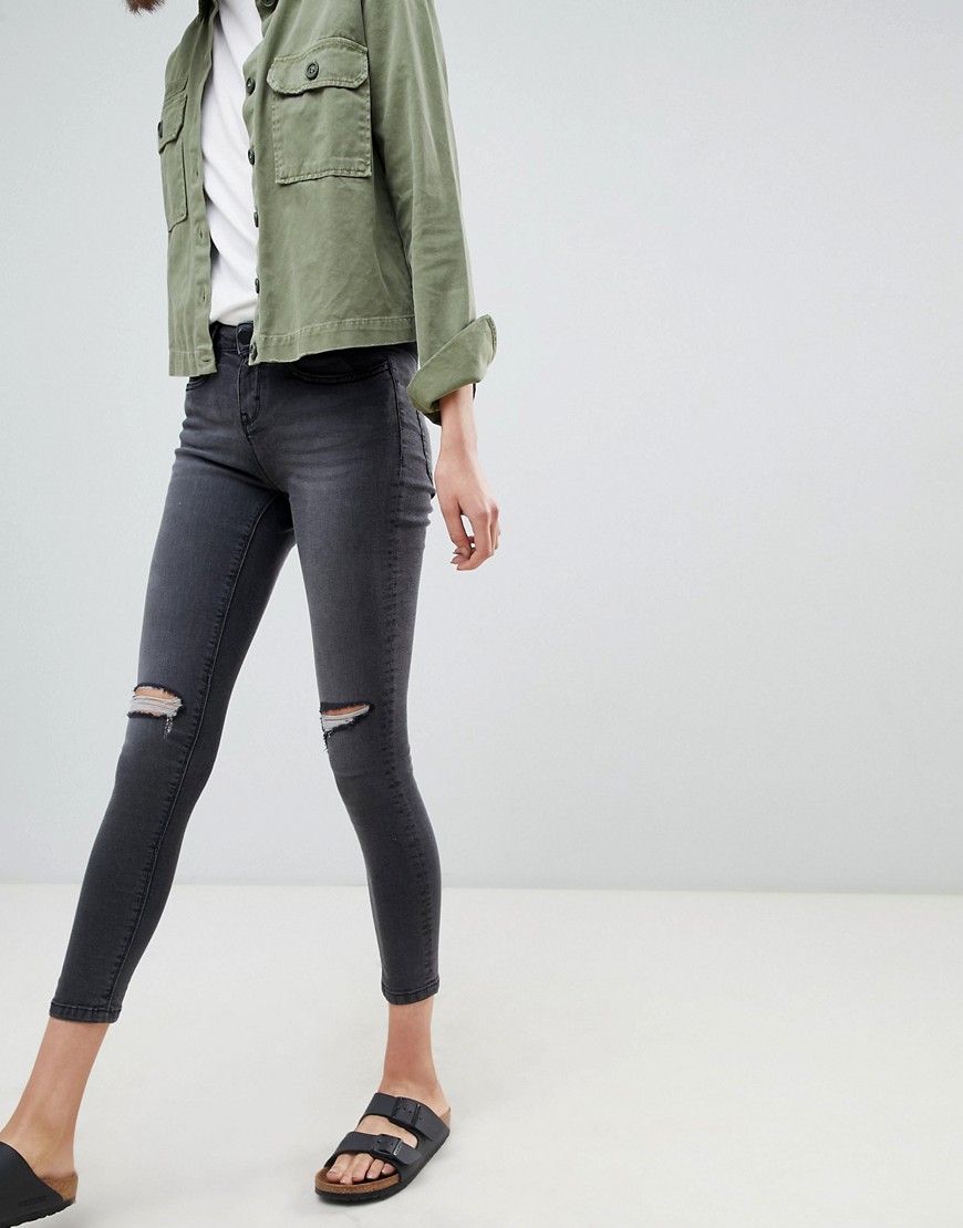 Waven Freya Mid Rise Skinny Jeans With Knee Rips - Vintage black rnr
