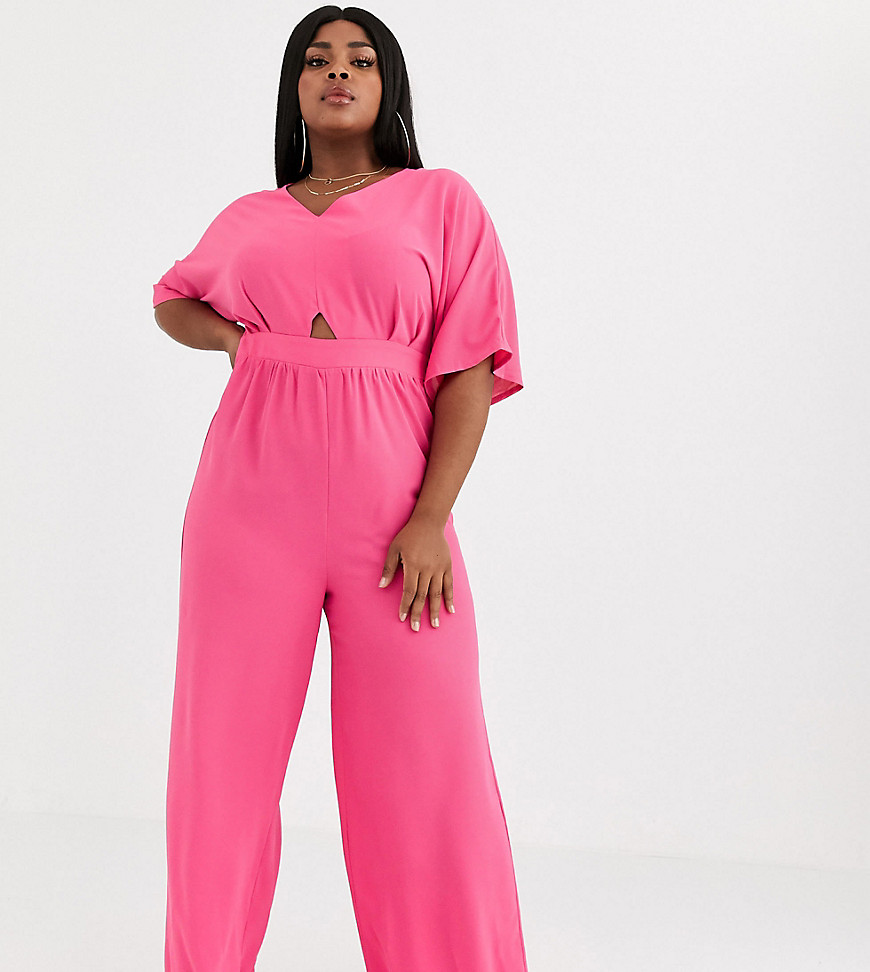 Missguided Plus wide leg jumpsuit with flared sleeve in pink