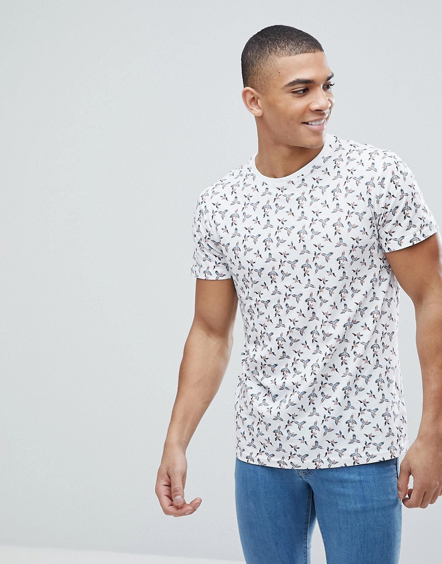 Solid T-Shirt With Bird Print - 0001