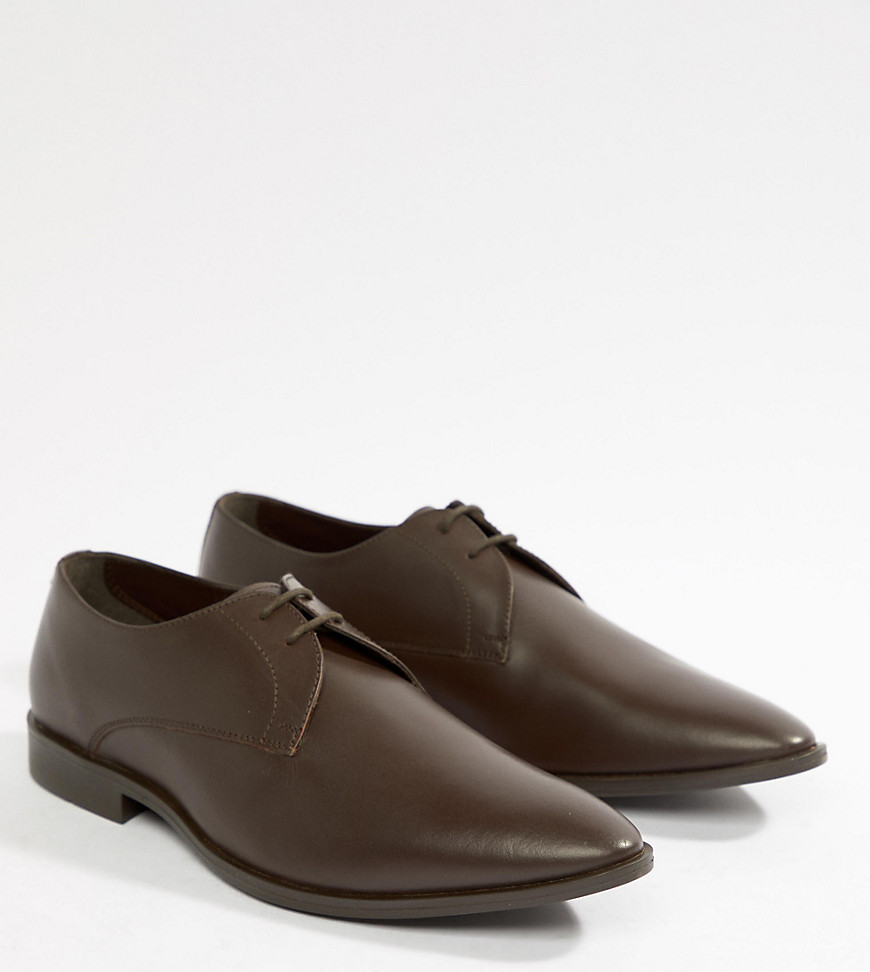 Frank Wright Wide Fit Derby Shoes In Brown Leather