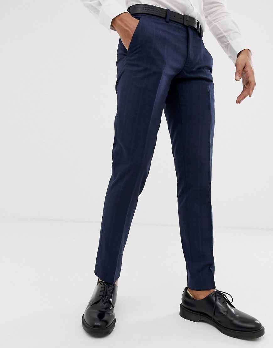 Esprit slim fit suit trousers with tonal check in navy tonal