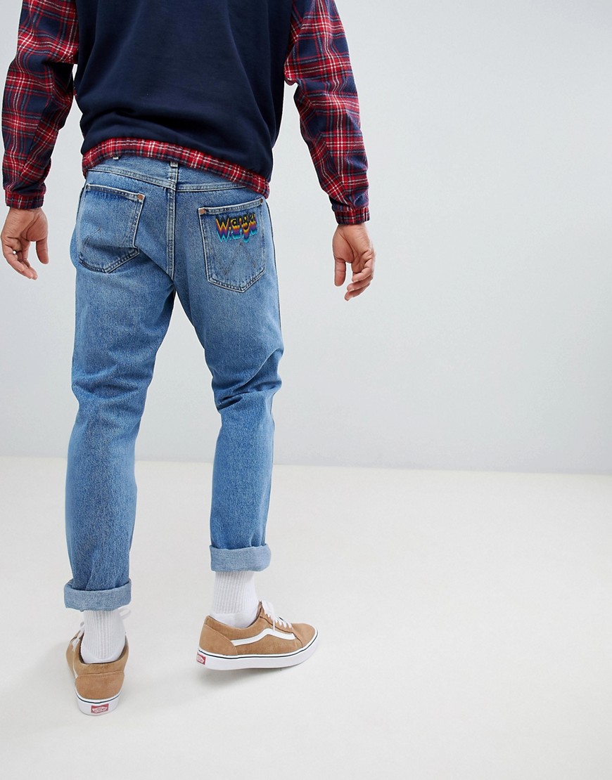 Wrangler Slider Tapered Jeans with Rainbow Patch Kabel Blue - Kabel blue