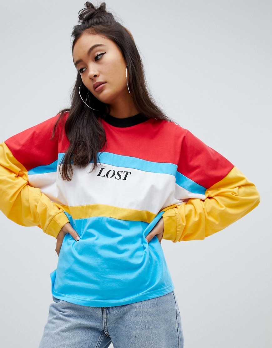 The Ragged Priest panelled long sleeve top with slogan
