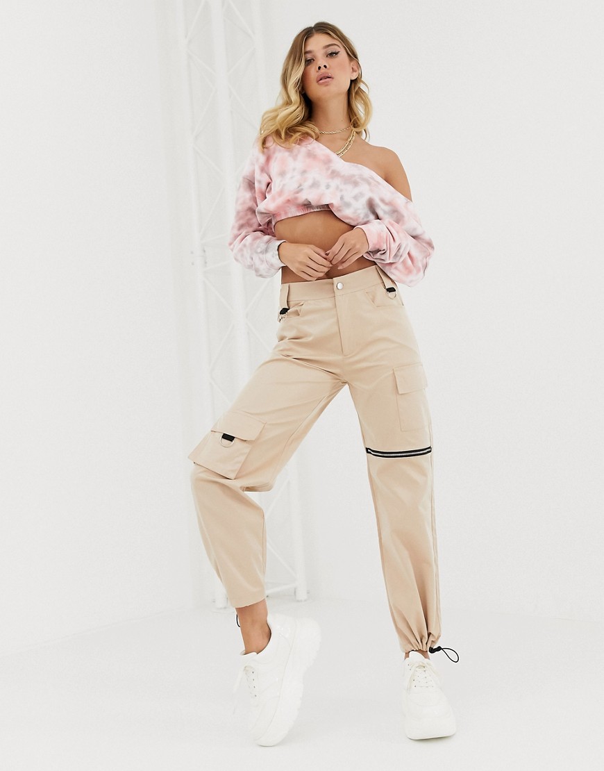 Public Desire relaxed cargo trousers with zip and pocket detail