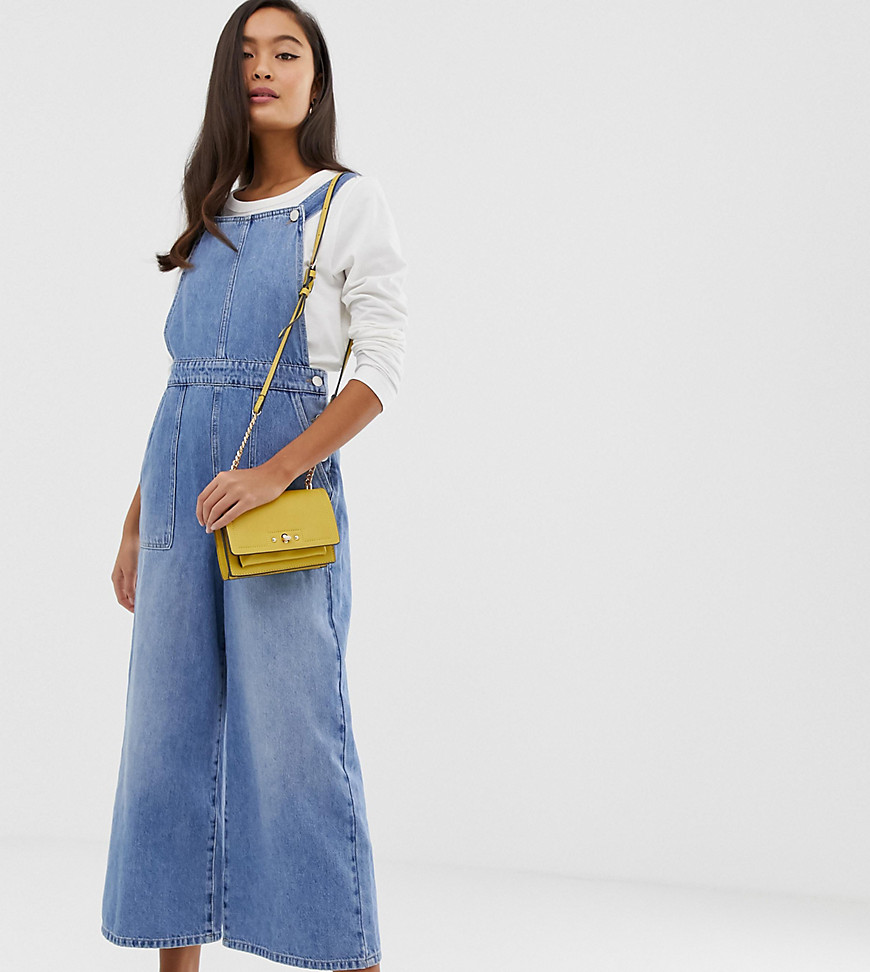 Miss Selfridge cropped dungarees with wide leg in denim