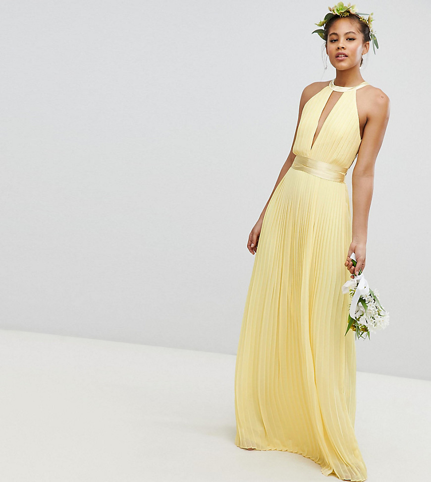 TFNC Tall Pleated Maxi Bridesmaid Dress with Cross Back and Bow Detail
