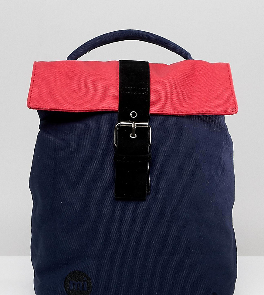 Mi Pac Mini Fold Top Backpack In Navy And Pink Colourblock - Navy and pink
