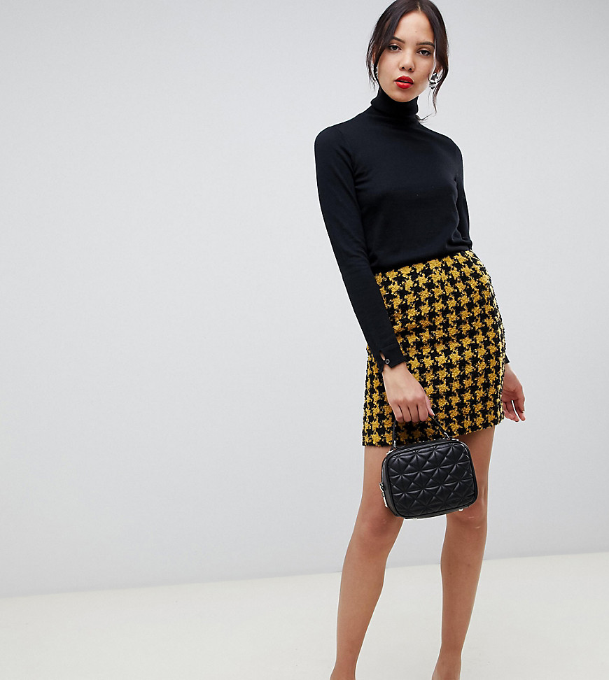 ASOS DESIGN Tall dogtooth check mini skirt with asymmetric zip