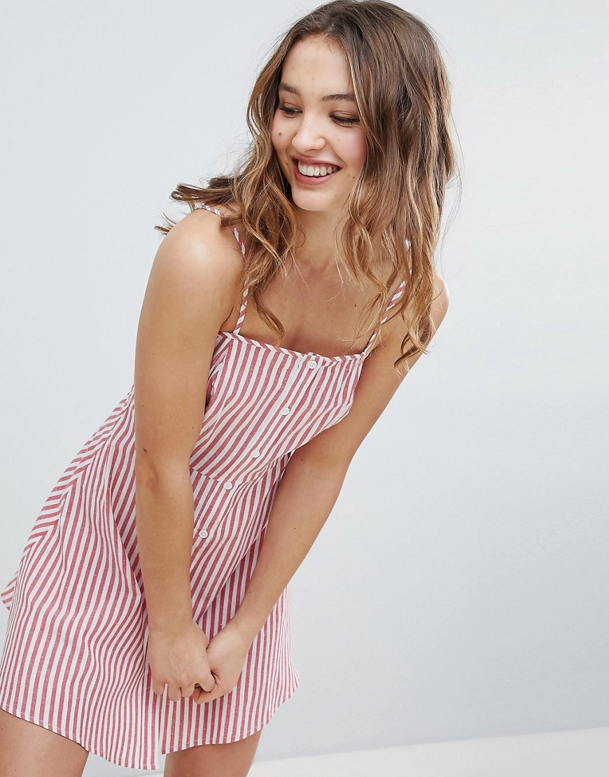 Influence Button Front Stripe Sundress - Red white stripe