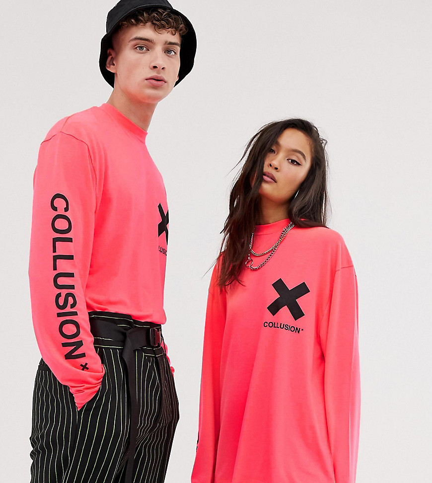 COLLUSION Unisex long sleeve logo t-shirt in neon