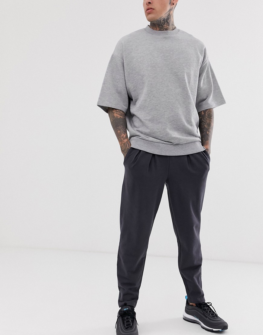 ASOS DESIGN tapered joggers with pleats in charcoal