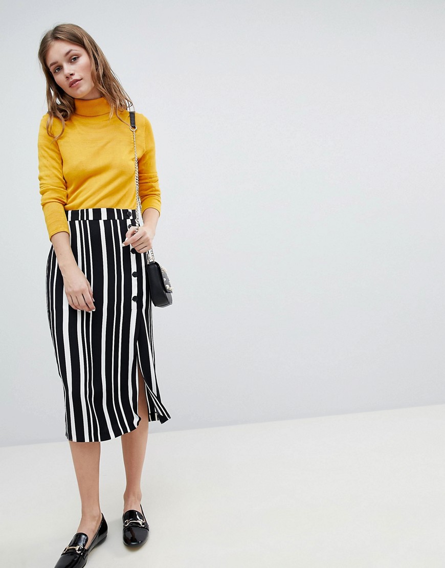 Bershka Midi Skirt In Multi Stripe