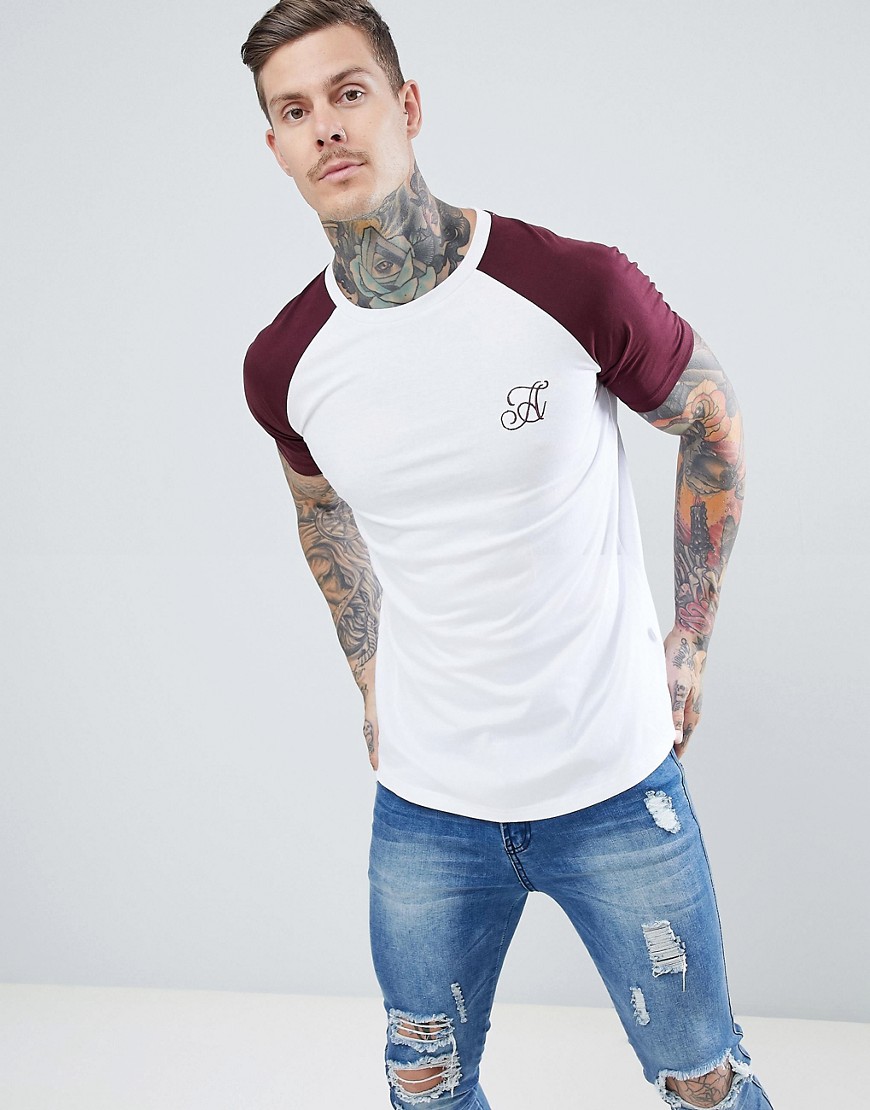 Ascend Muscle Fit Raglan Sleeve T-Shirt - White/burgundy