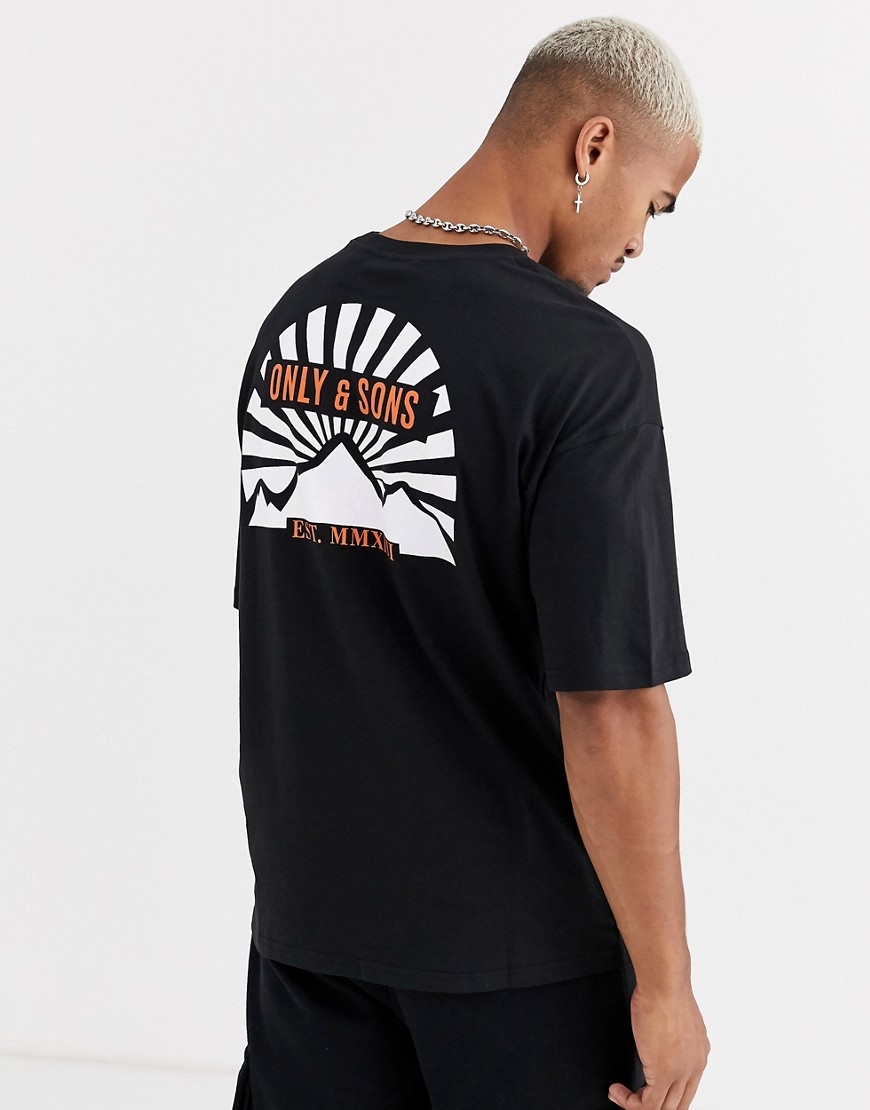 Only & Sons back graphic oversized t-shirt in black