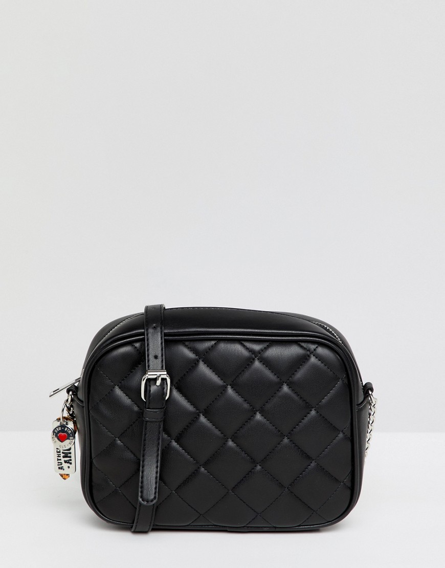 Stradivarius quilted cross-body bag with keychain - Black