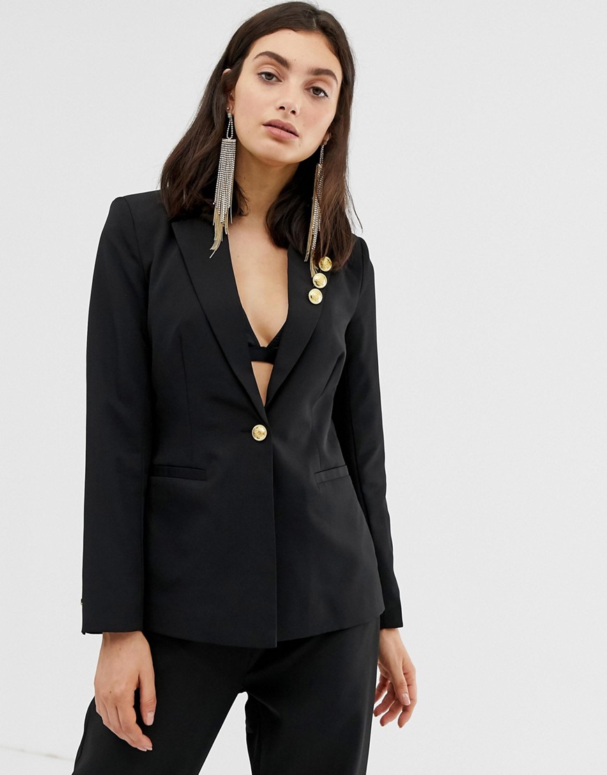Unique21 tailored single button blazer with gold buttons on lapel