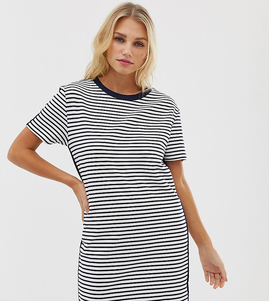 Esprit stripe jersey t-shirt dress in white and navy