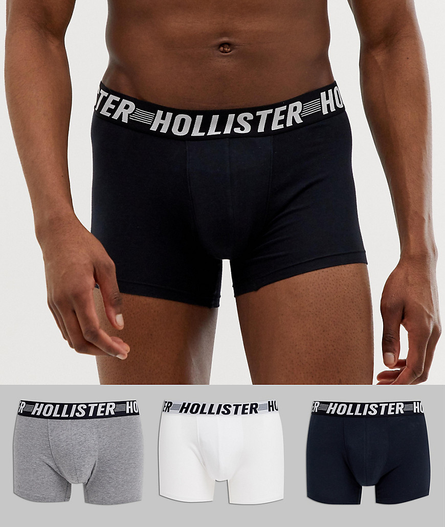 Hollister 3 pack trunks logo waistband in black/white/grey