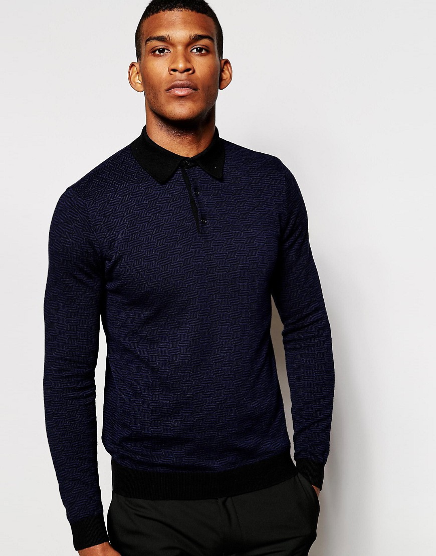 Reiss | Reiss Textured Knitted Long Sleeve Polo Shirt at ASOS