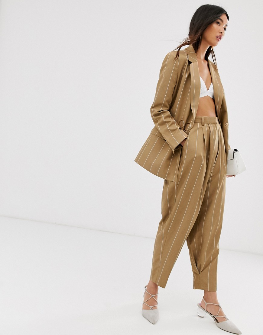 ASOS DESIGN camel stripe mansy suit tapered trousers