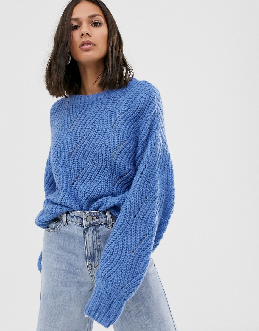 Native Youth pointelle jumper in wool blend