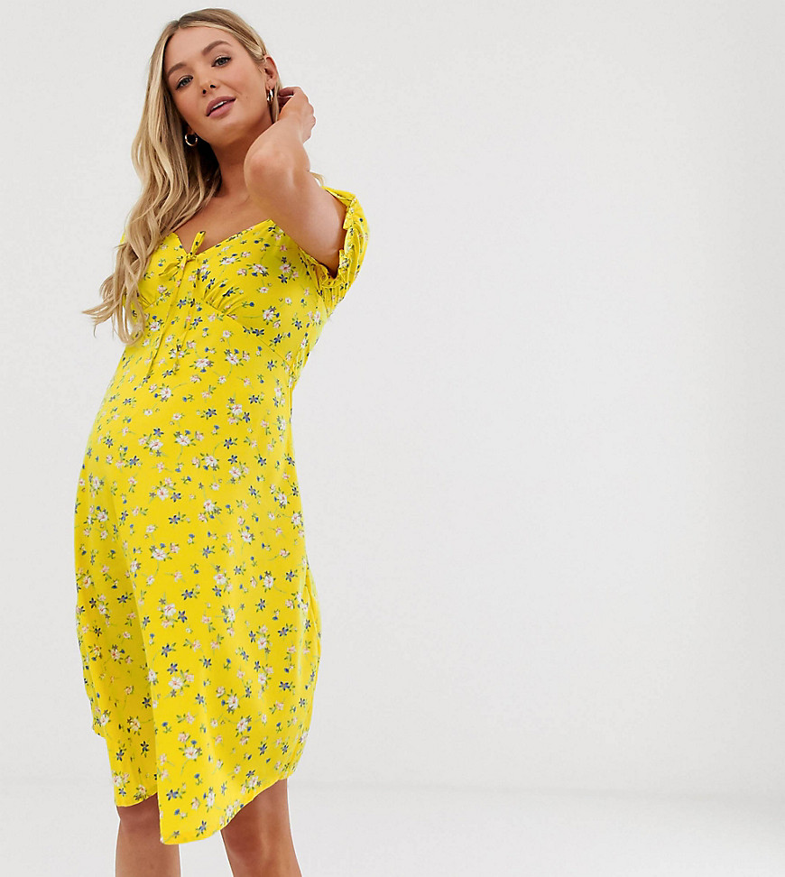Influence Maternity mini dress with puff sleeves in ditsy print