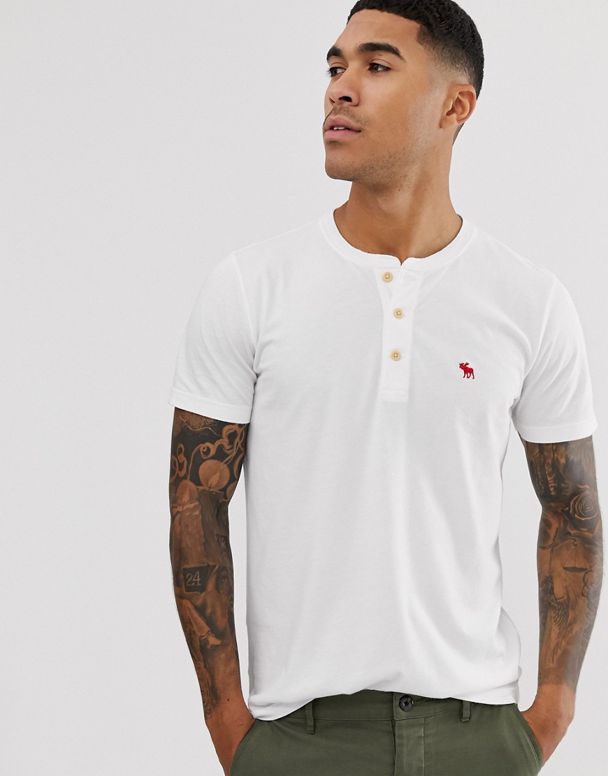 Abercrombie & Fitch icon logo henley t-shirt in white