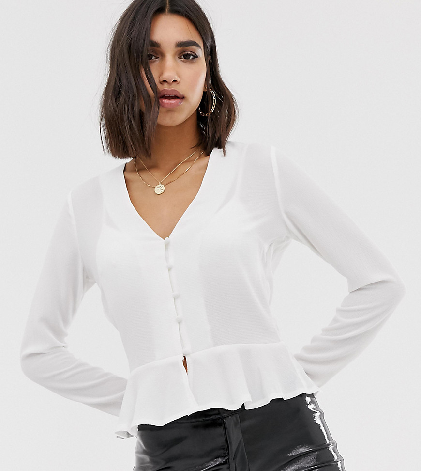 Missguided button through peplum blouse in white