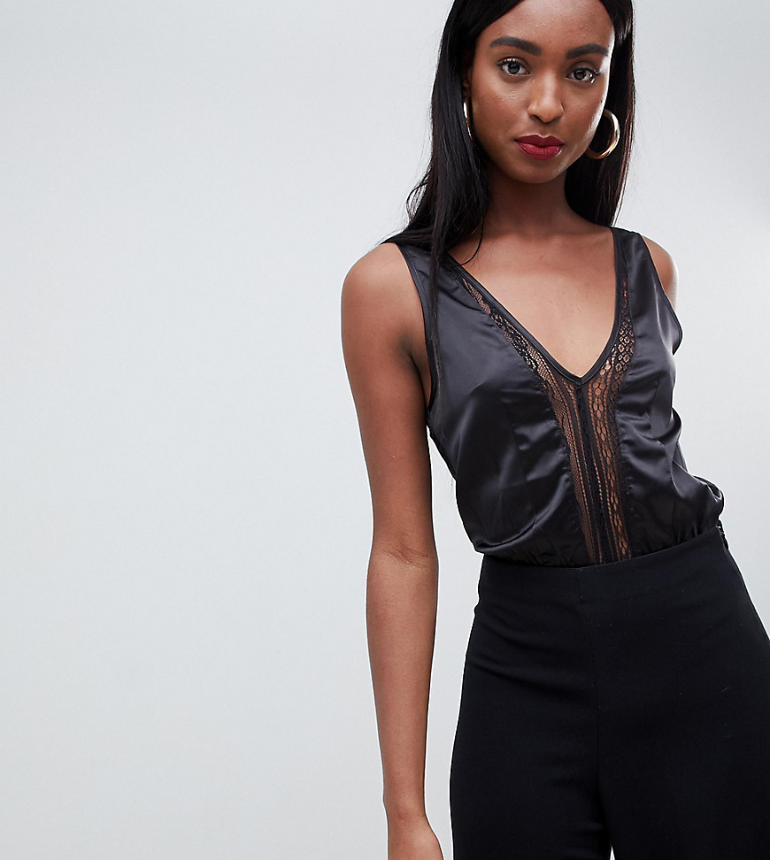Missguided Tall satin lace insert body in black