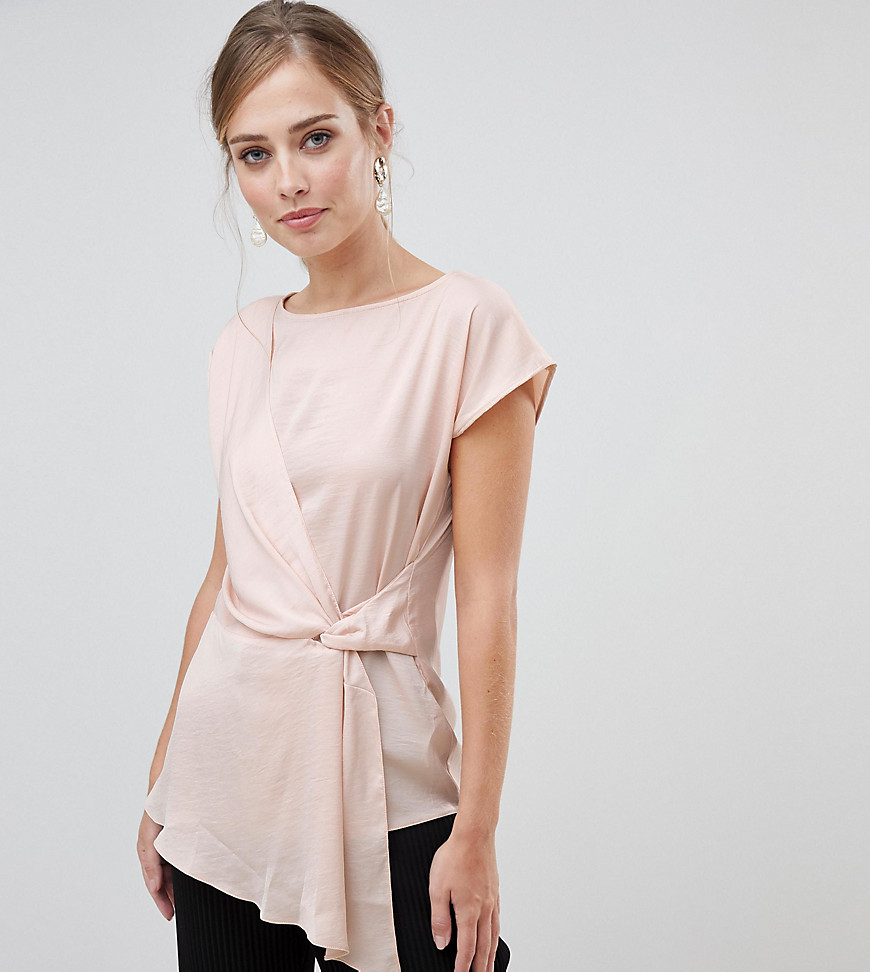 Oasis satin drape front top in pink