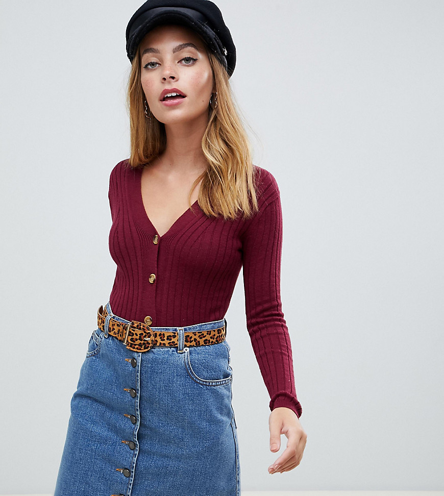 New Look Petite button through top in red