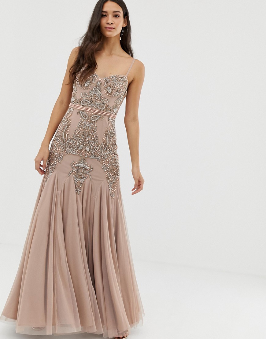 Dolly & Delicious cami embellished maxi dress with fishtail in mauve