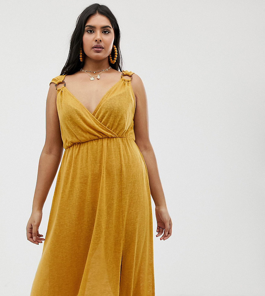 ASOS DESIGN Curve wrap maxi dress with faux tortoiseshell ring detail