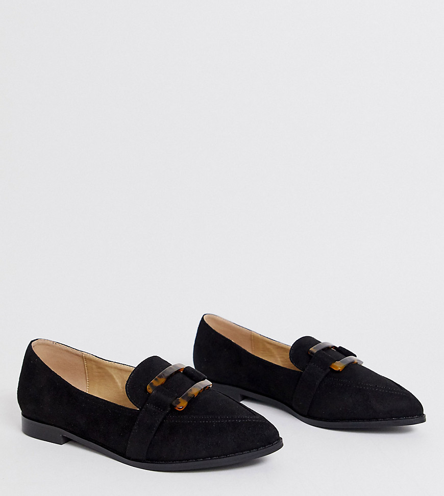 RAID Wide Fit Nylah black loafers with tortoiseshell trim
