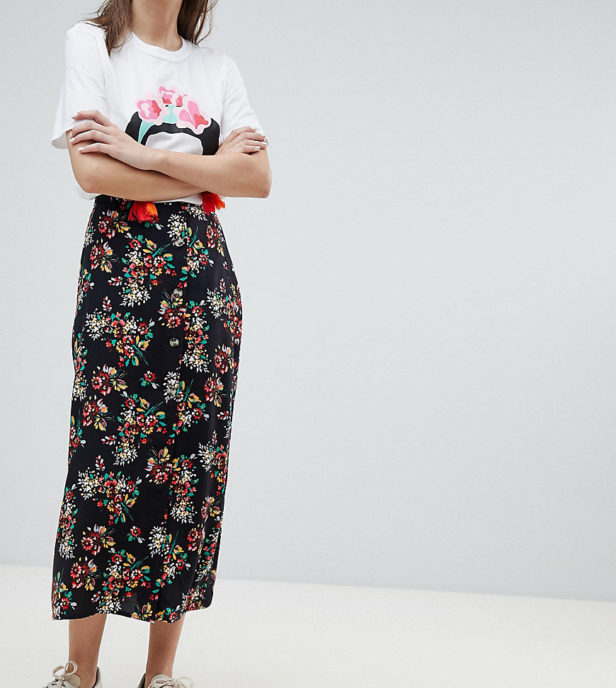 Reclaimed Vintage inspired wrap button floral midi skirt co ord