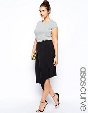 ASOS CURVE Exclusive Midi Skirt With Step Hem - Black