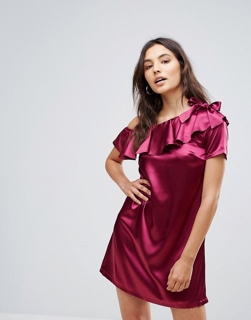Rage One Shoulder Satin Dress With Bow Detail