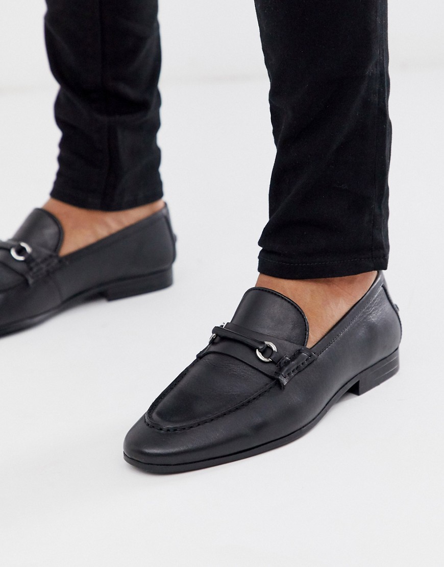 Silver Street leather metal bar loafer in black