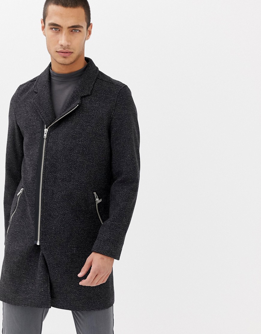 Lindbergh wool zip through overcoat in grey