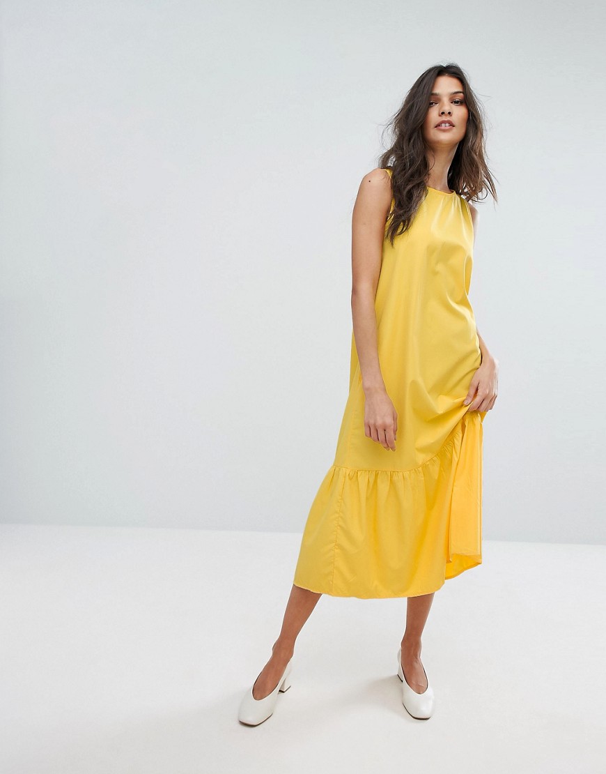Mango Frill Hem Midi Dress - Yellow