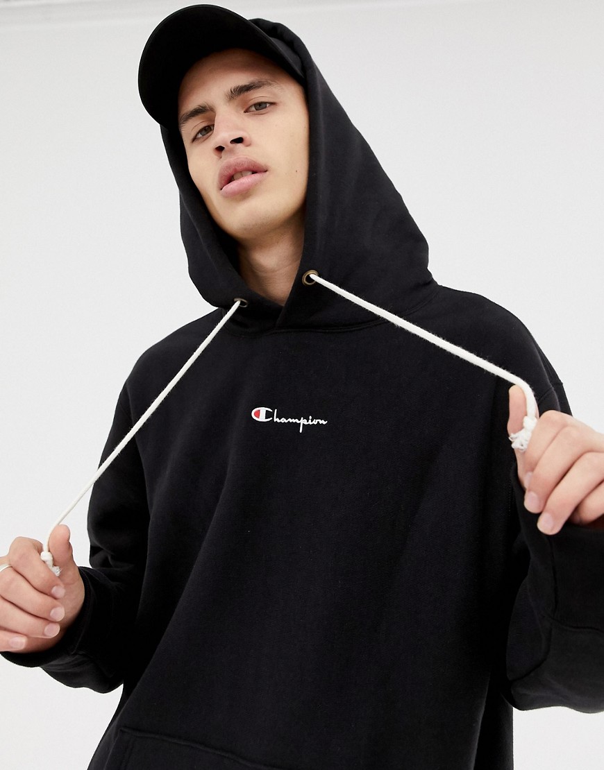 Champion reverse weave oversized hoodie with small script logo in black